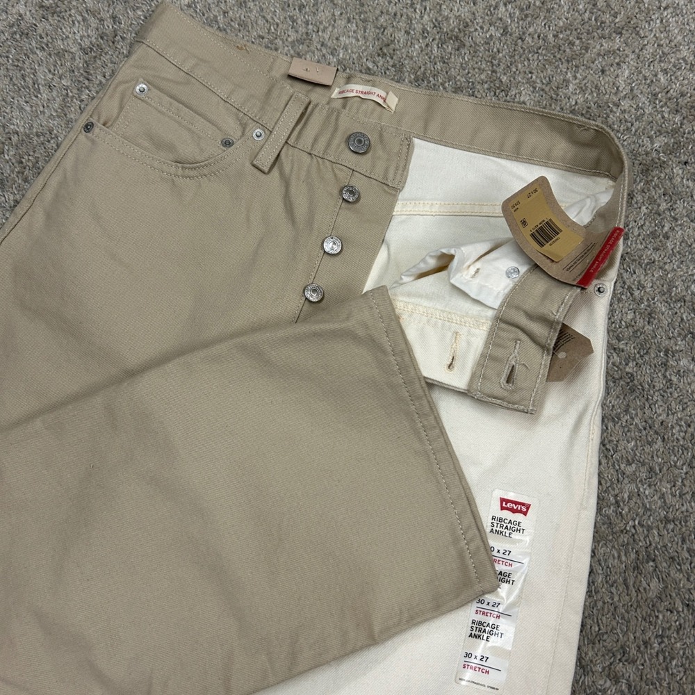 Levi's Ribcage Straight Ankle Jeans 30x27 Cream Split Two Tone High Rise‎ New